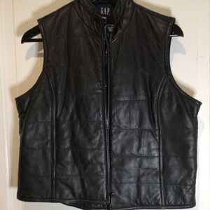 GAP Black Leather Moto Vest Size M